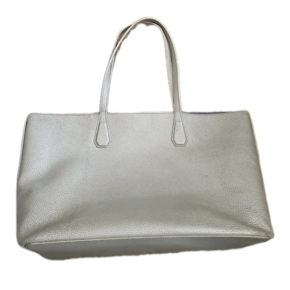 Tory Burch Silver Metallic Pebbled Leather Perry Large Tote Bag